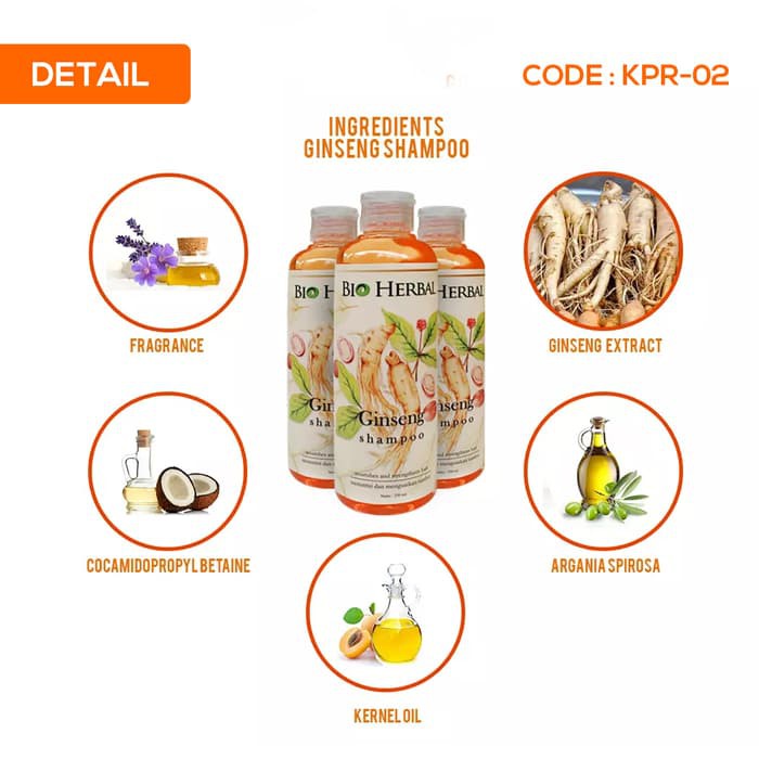 Bio Herbal Shampo Ginseng Perawatan Rambut Rontok Anti Ketombe Uban Kering Bercabang Sehat Berkilau Wanita dan Pria