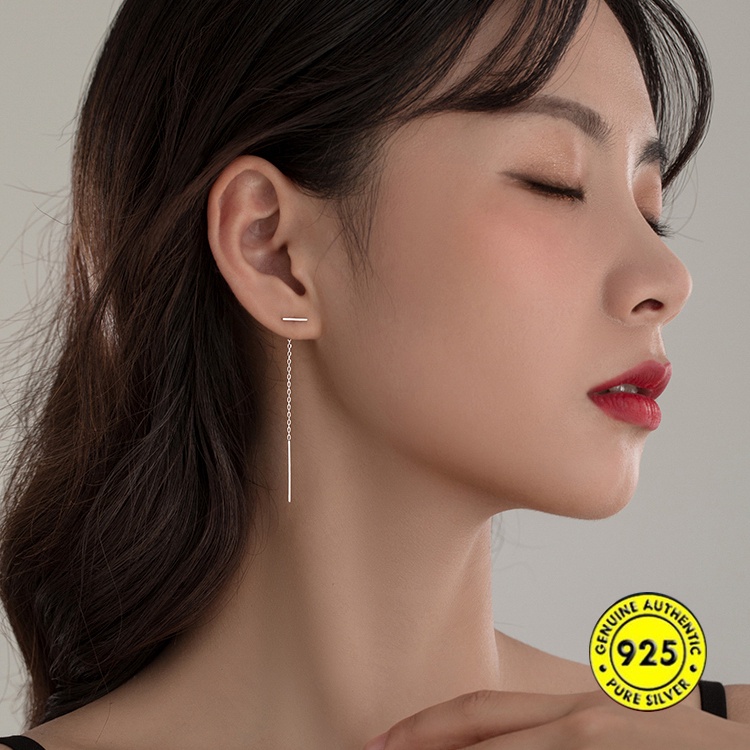 Anting Gantung Panjang Bahan S925 Silver Gaya Korea Untuk Wanita