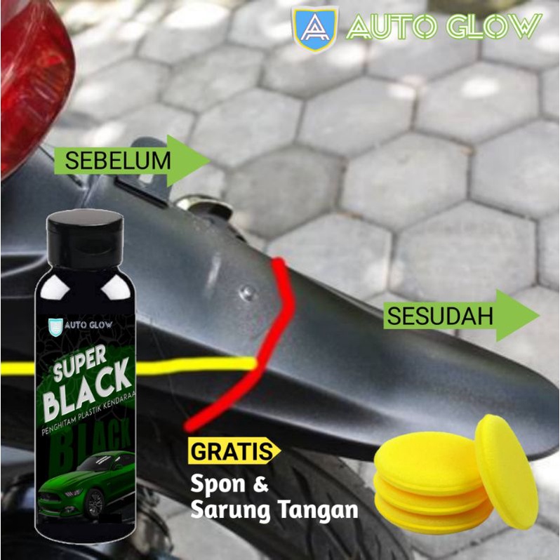 Promo Super Black Penghitam Dashboard Permanen - Trim Restorer - Penghitam Body Motor - Bonus Aplikator Pad  - Penghitam Plastik Kasar - By Auto Glow - COD TERLARIS