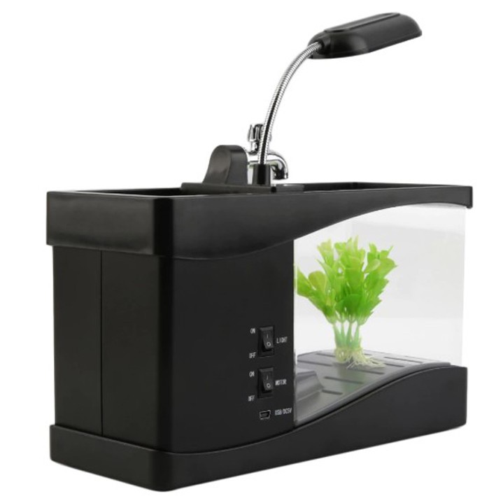 Aquarium Ikan Mini USB Desktop Fish Tank Running Water Hitam