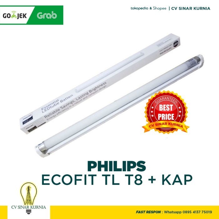 PHILIPS TL ECOFIT T8 16W PUTIH BN 010C LED TUBE BATTEN + Kap 1 set PROMO