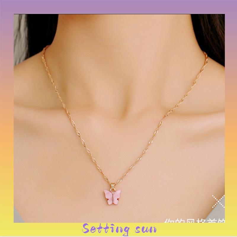 Korean Fashion Kalung Kupu-kupu Kalung Rantai Wanita Aesthetic Butterfly Necklace Anting TN