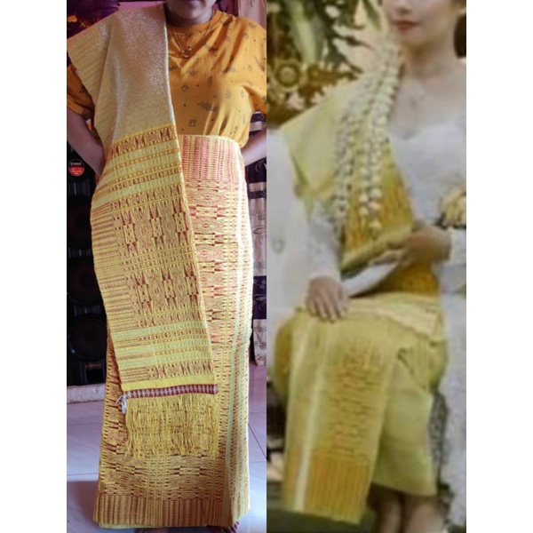 SARUNG TARUTUNG SONGKET TARUTUNG ULOS TUMTUMAN PURADA KOREA KUNING SILVER MERAH CANTIK