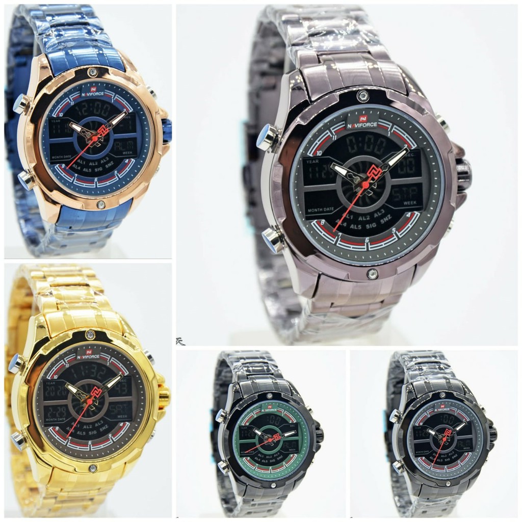 Naviforce NF9170M Jam Tangan Pria Dual Time Original Stainless Steel