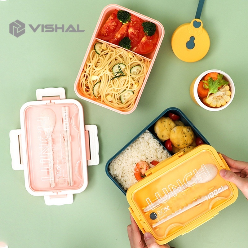 VISHAL Kotak Makan Siang Bahan Jerami Pegangan   Cutlery Set Jerami Gandum Kotak Bekal Makan BPA Free VS-95