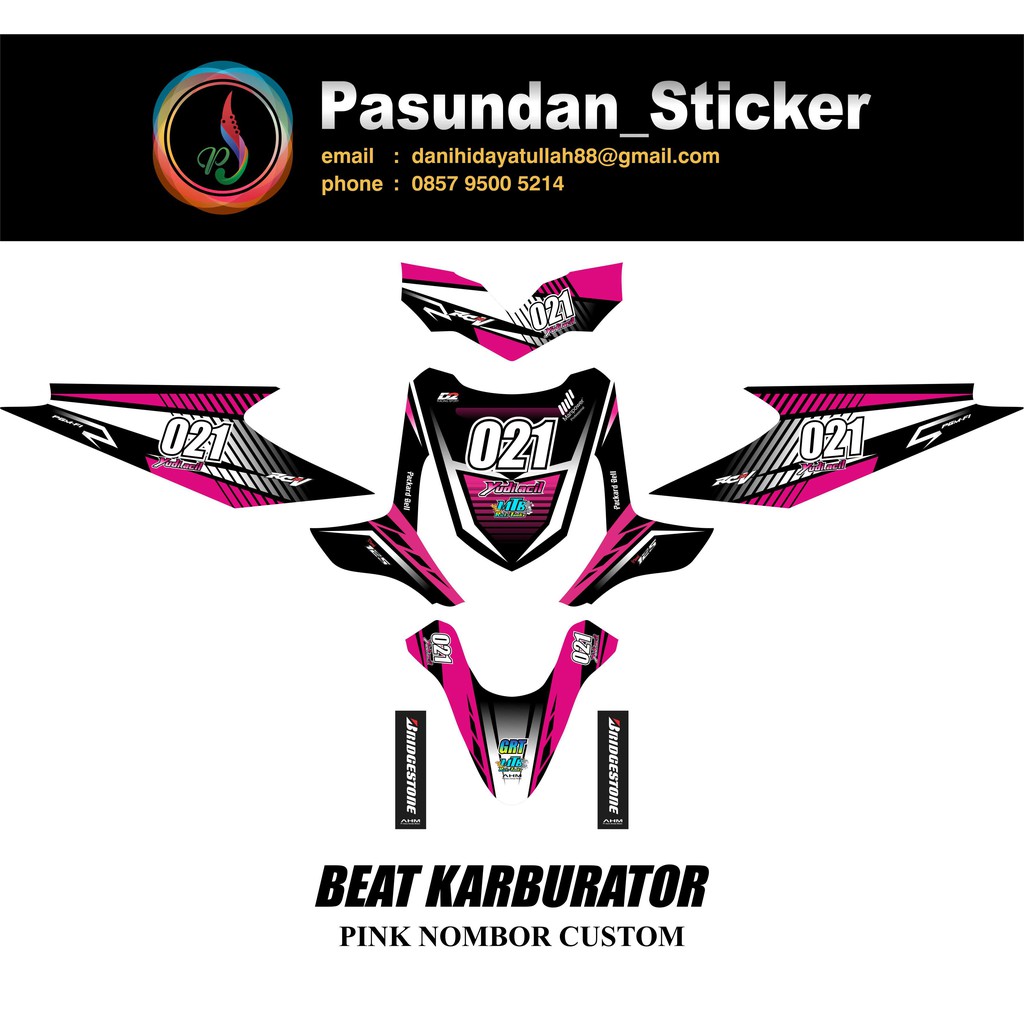 Decal Sticker Honda Beat Karburator Pink Nombor Custom Shopee