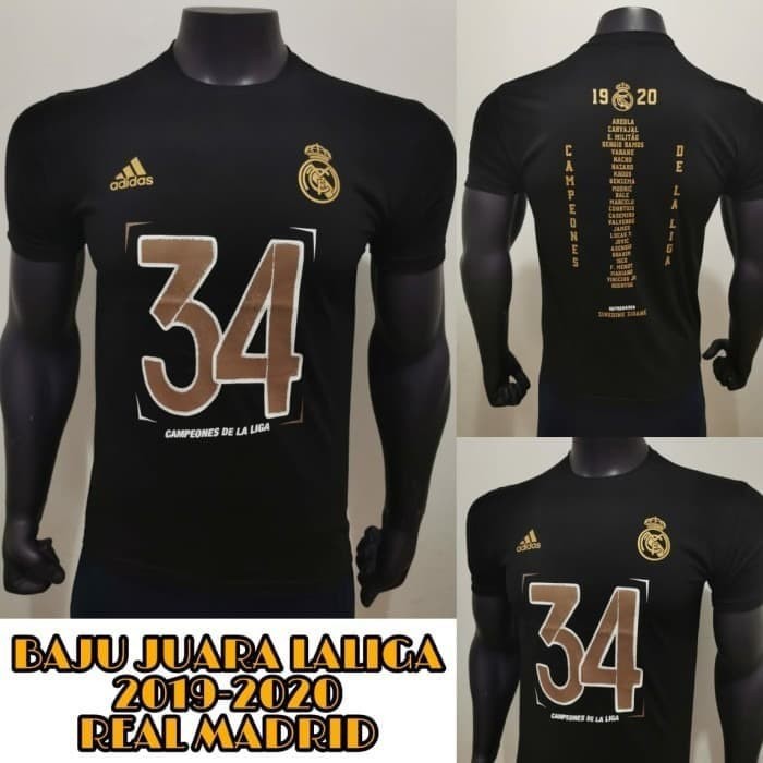 KAOS REAL MADRID CAMPEONES LA LIGA 2019-2020 34 BAJU TSHIRT BOLA katun combed 30s