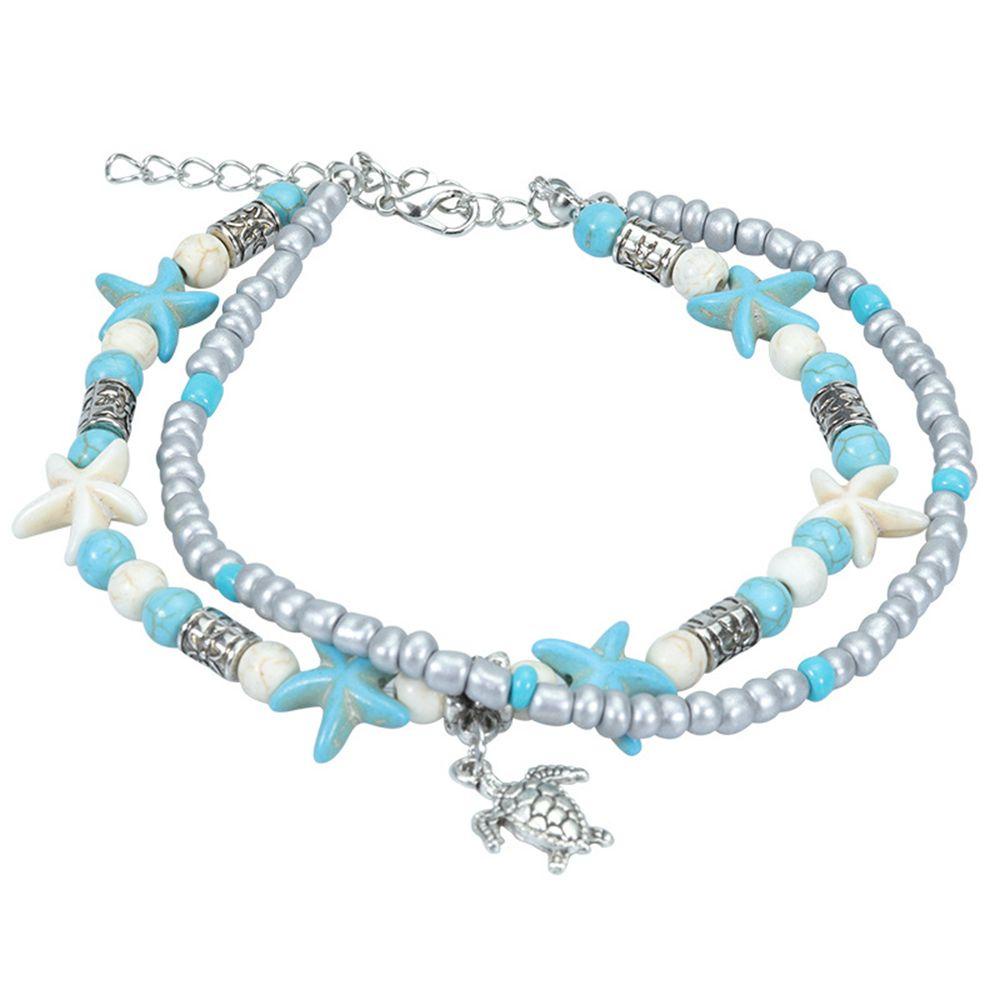 Preva Turtle Anklet Women Adjustable Double-deck Ocean Pendant Gelang Kaki Pasangan Turquoise Kaki Rantai