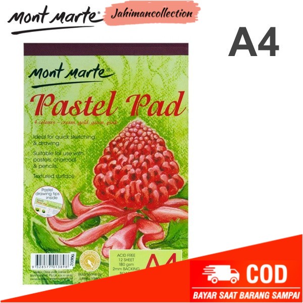 

✨ BISA COD ✨ Mont Marte Pastel Pad A4 - 12 lembar (180gsm) Multicolor