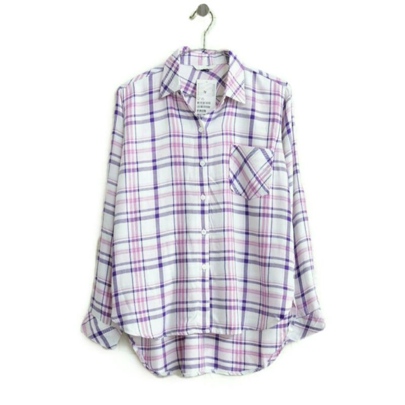 HnM Kemeja flanel pink kemeja wanita women blouse pink basic shirt longsleeve kerja kantor casual