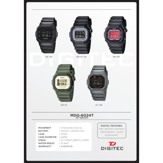 Jam digitec digital double time cowo tali karet water resist