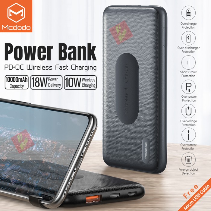 MCDODO PowerBank Power bank 10000mAh 10W Wireless Fast Charging 18W PD