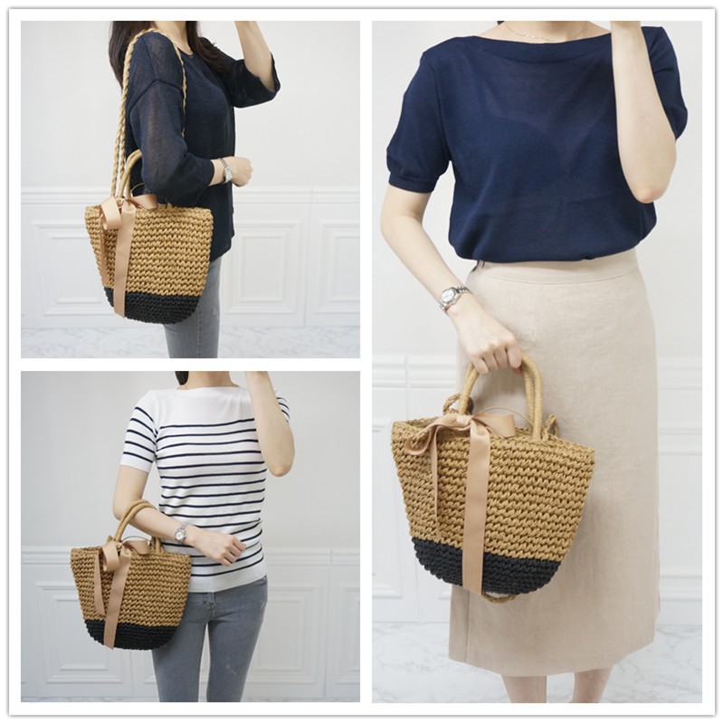 Tas Handbag / Bahu / Selempang Bahan Anyaman Rotan Rajut Handmade Gaya Vintage Retro untuk Wanita