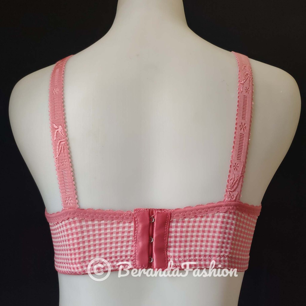 Bra jumbo push up bra cup C motif kotak kait 3 tanpa kawat Murah berkualitas Berandafashion