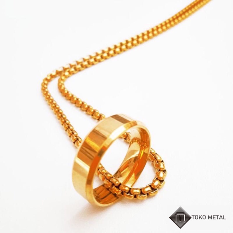 Kalung 100% Titanium Rollo + Cincin Pria Dan wanita [ Toko Metal ]