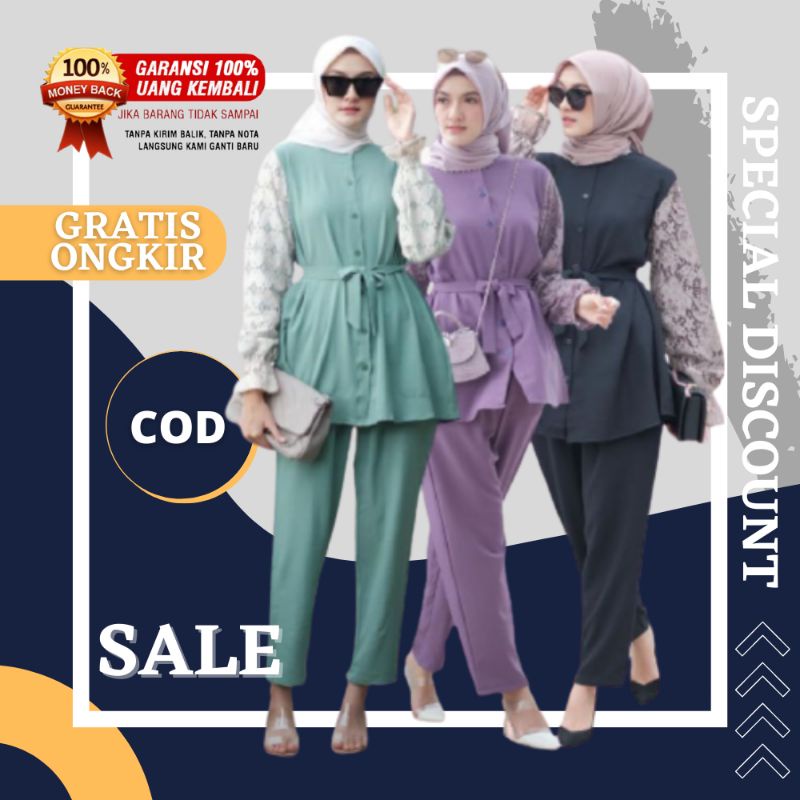 Baju Setelan Wanita kekinian fashion muslim remaja terbaru setelan tunik dan celana cantik modren