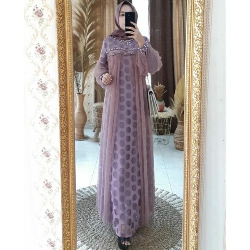 Dress gamis brokat fashion muslim formal terbaru kekinian
