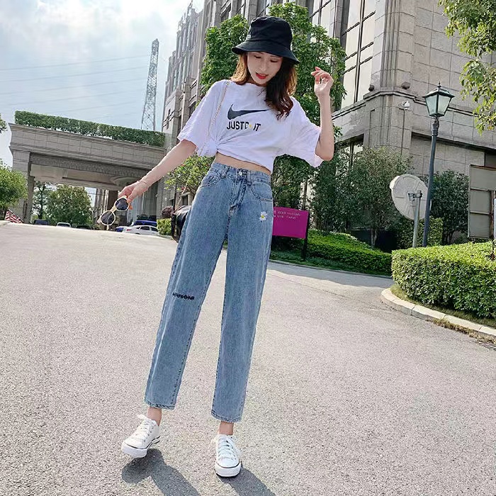 MOOGU ♡ Jeans daisy bordir high waist celana wanita