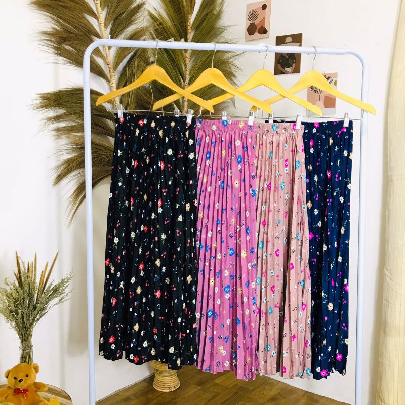 ROK PLISKET BUNGA MELATI / ROK PLISKET PREMIUM / ROK WANITA