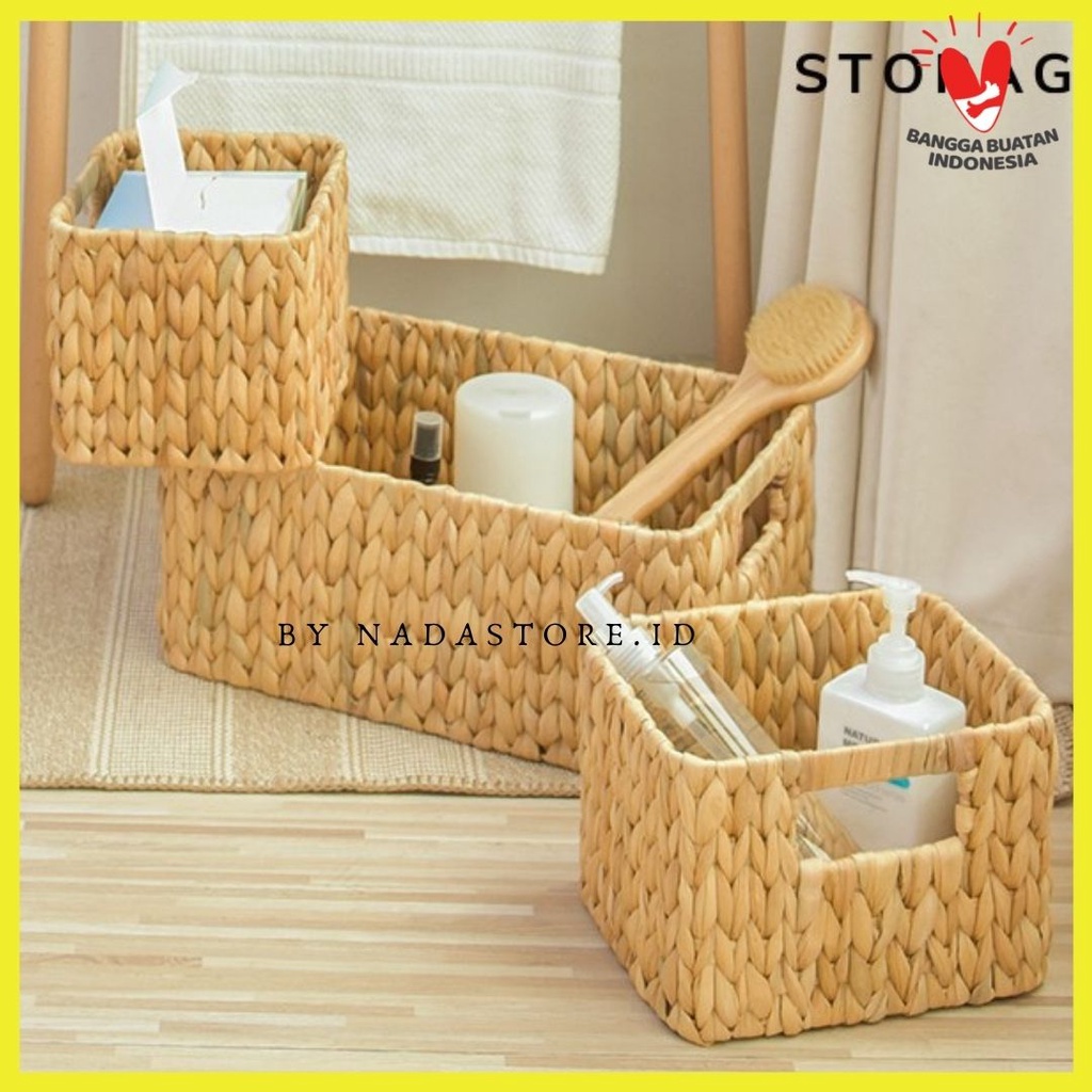 Set of 3 (1 Besar 2 Medium) Water hyacinth baskets / Keranjang Penyimpanan Enceng Gondok Code EC-03