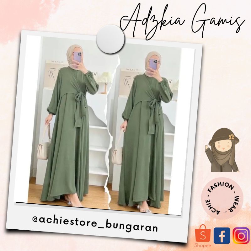 Adzkia Gamis / Gamis Polos Elegan / Gamis Crincle / Dress Kondangan / Baju Muslimah