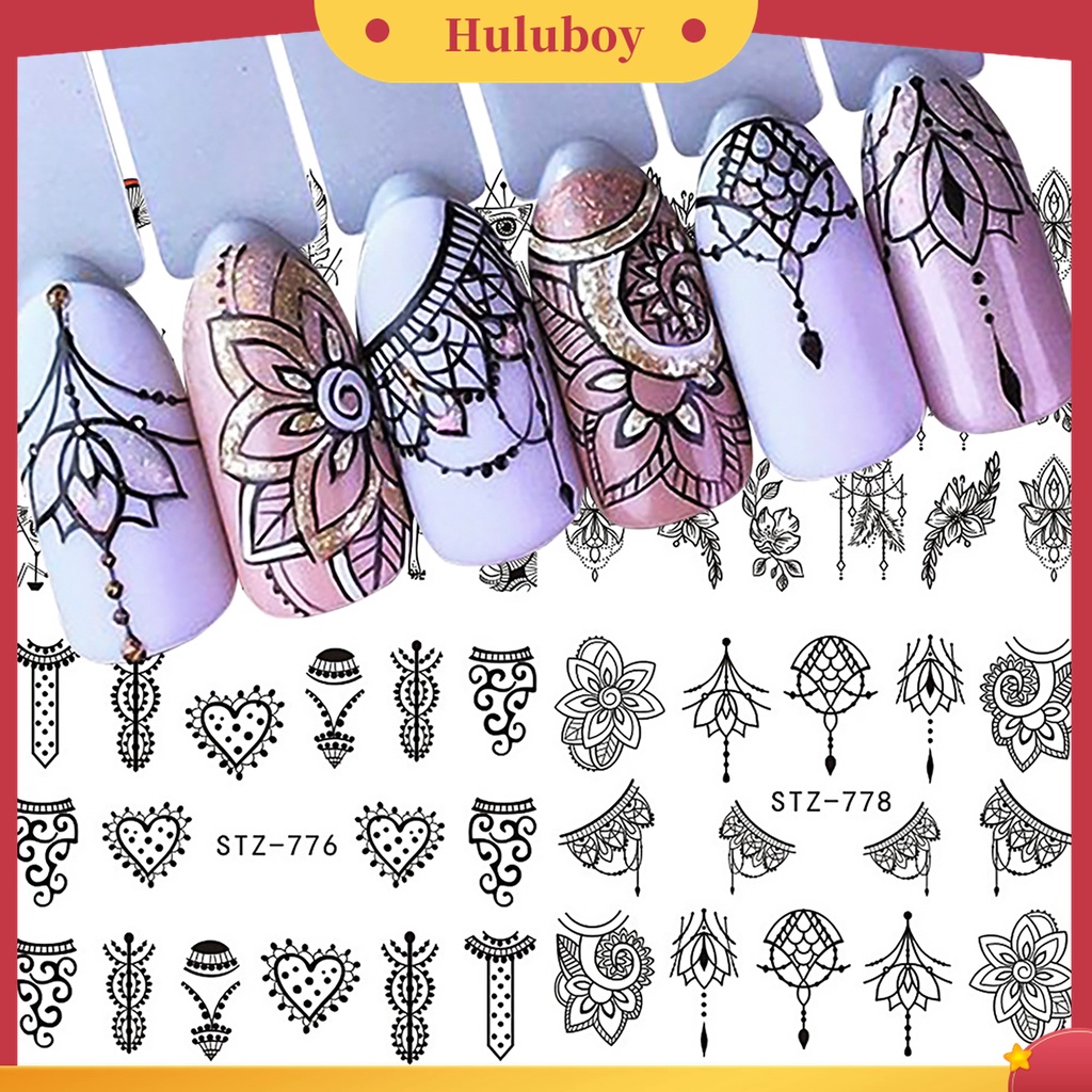 Huluboy Huluboy♡ Stiker Kuku Motif Garis Hitam Tahan Lama Untuk Wanita