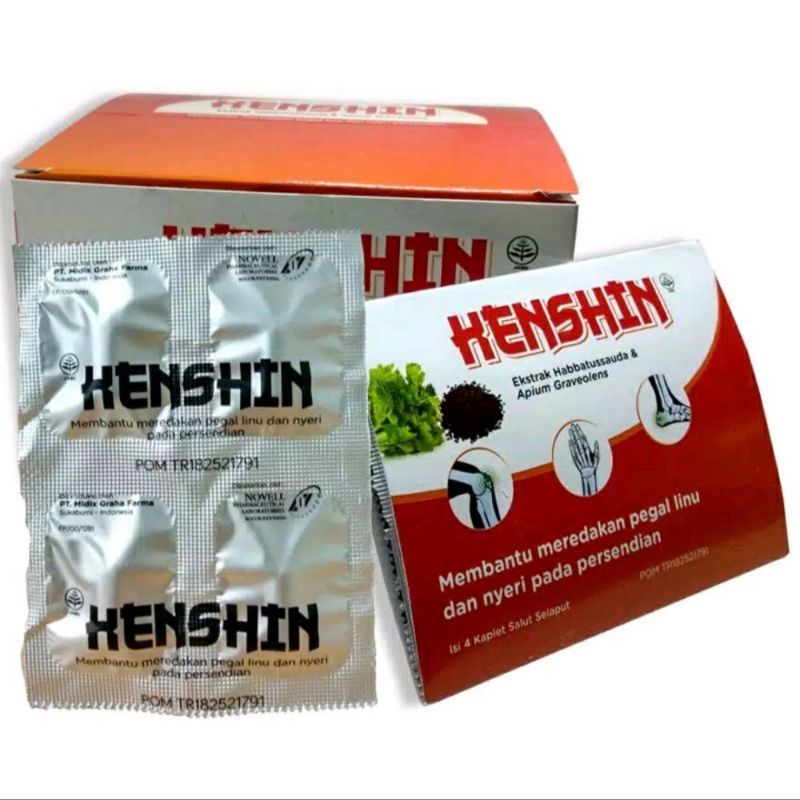 Kenshin obat herbal kaplet ( Pereda Pegel Linu,Nyeri Sendi dan Asam Urat) 1 Box isi 12 Strip