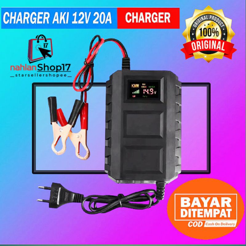 CHARGER AKI MOTOR MOBIL 12V20A / LEAD ACID DRY COLLOID SMART BATTERY CHARGER 12V 20A / CHARGER ACCU CAS AKI CAS ACCU MOTOR MOBIL