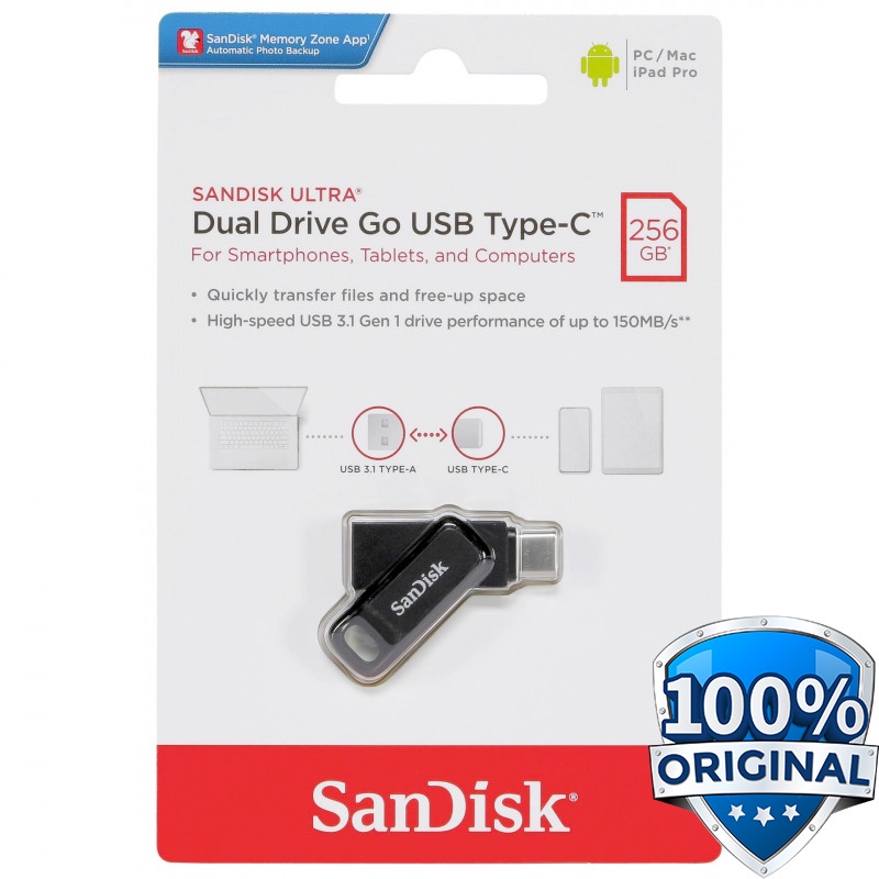 SanDisk Ultra Dual Drive Go USB Type C Flashdisk 256GB - SDDDC3 - Black