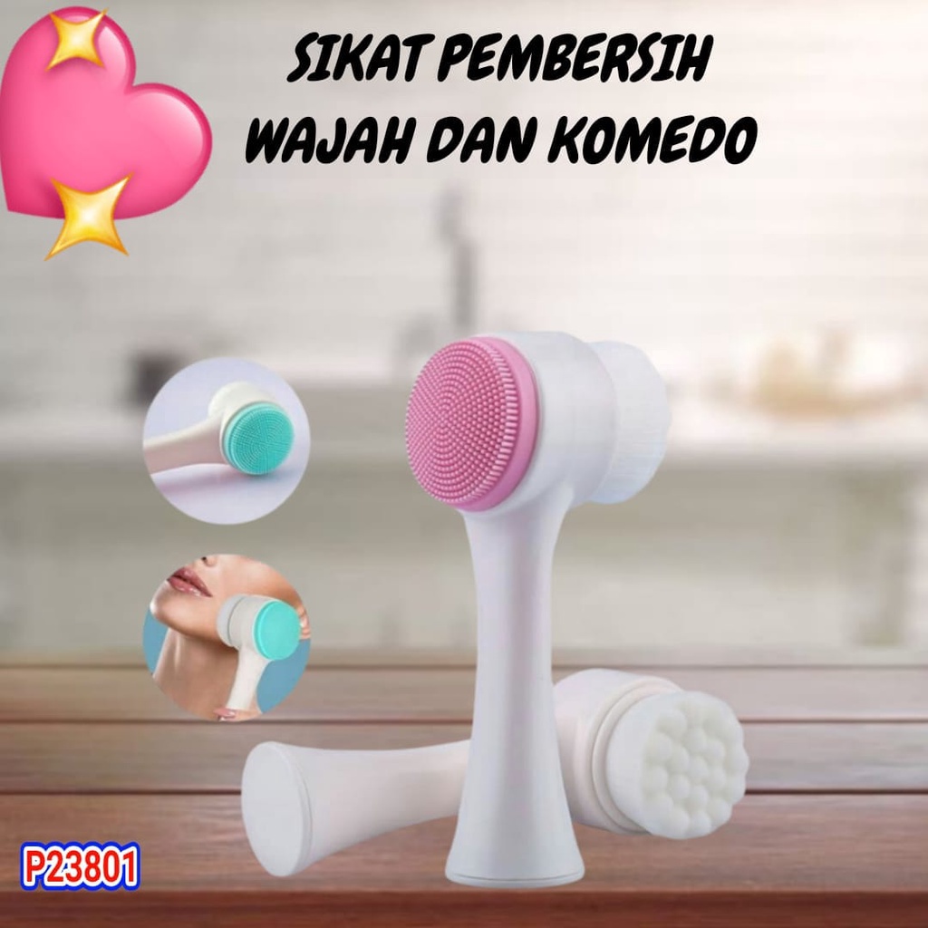 Alat pembersih wajah 2 in 1 cleanshing brush 2 sisi sikat bulu halus dan silicon