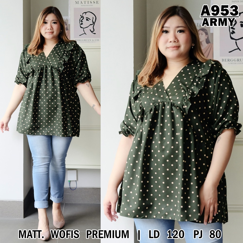 UNION11 - ATASAN JUMBO WANITA LD 120 / BLOUSE WANITA JUMBO / ATASAN JUMBO XXXL WANITA / BAJU JUMBO WANITA VANES ANGEL-A953 ARMY