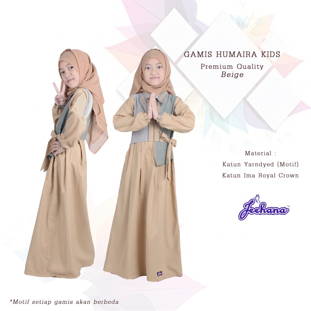 Gamis Humaira Kids (tanpa jilbab) / Baju Gamis Pesta Anak Muslimah Putih / Sarimbit dan Couple Humai
