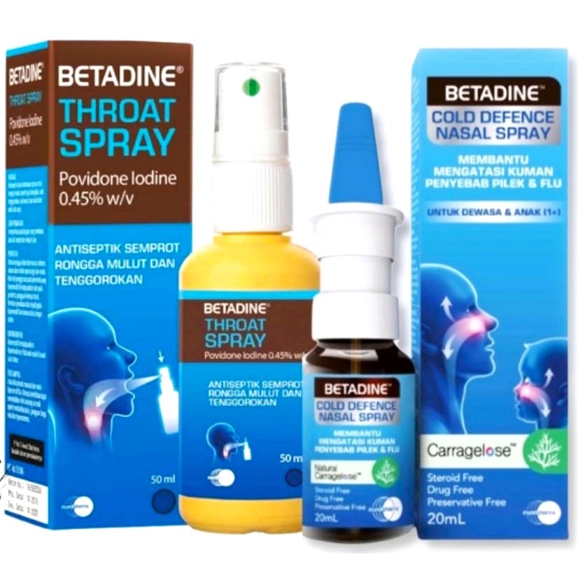 BETADINE THROAT SPRAY 50ml - OBAT SPRAY / SEMPROT TENGGOROKAN ANTI VIRUS | BETADINE COLD DEFENCE NAS