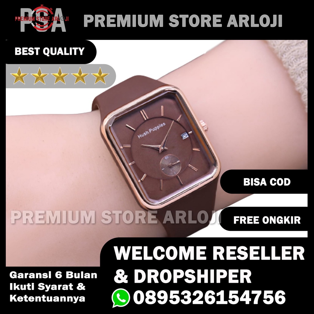 Grosiran Jam Tangan Wanita Hush Puppies 3090YL Analog Tali Rubber Tanggal Aktif Free Baterai (COD)