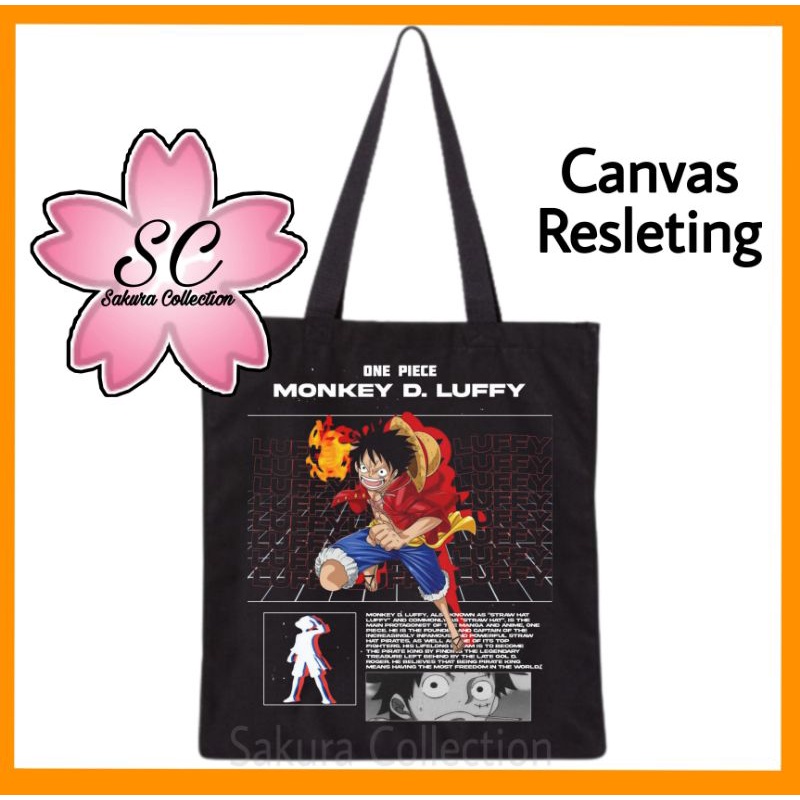 Tote bag Anime One Piece Monkey D Luffy Api Otaku Jepang totebag resleting / canvas / tas jinjing hitam polos / tas ngaji / tas sekolah/ tas kuliah / tas laptop / tas main / tas belanja