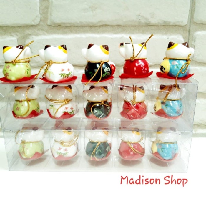 MANEKI NEKO MINI SET 5 ( A )PAJANGAN KADO SOVENIR KUCING KERAMIK HOKI Harga Grosir Termurah