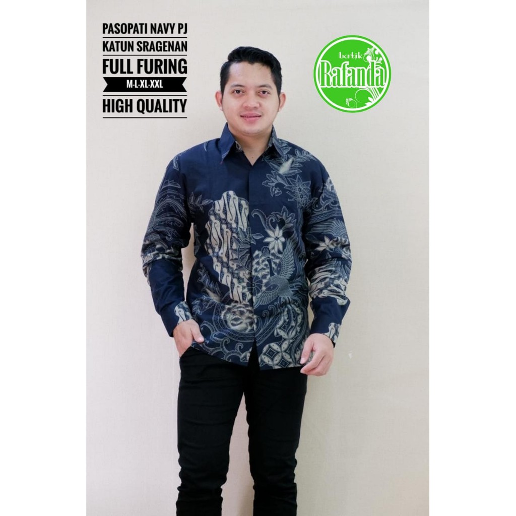 Pasopati Navy Kemeja Batik Pria Panjang Full Furing by Rafanda