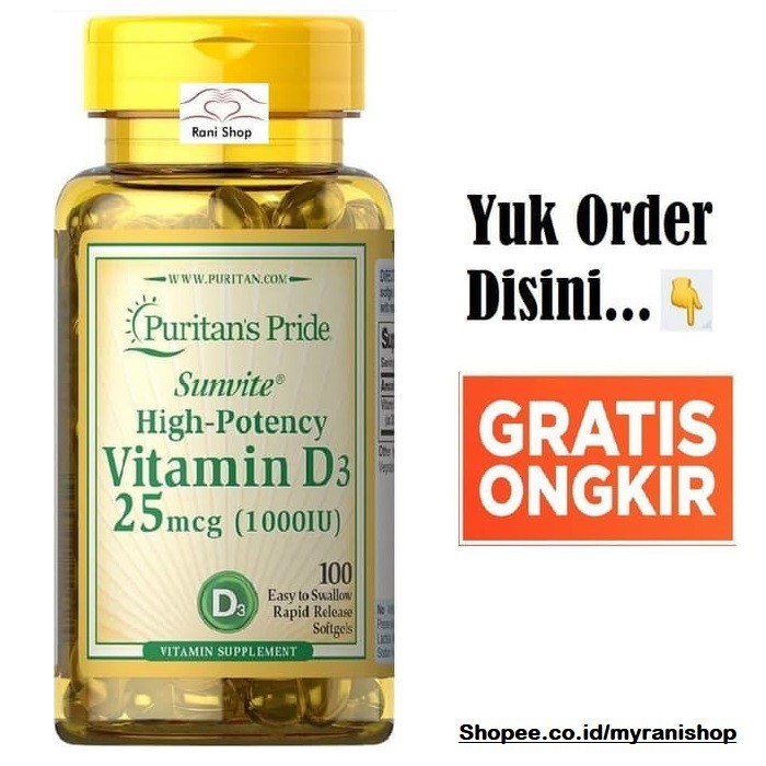 Jual Puritan S Pride Vitamin D3 1000 Iu 100 Softgel Tulang Sendi Puritans 25 Mcg Puritan 25mcg