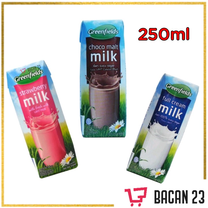 Susu Greenfields UHT 250ml - ( Choco Malt - Strawberry - Full Cream ) / Bacan 23 - Bacan23