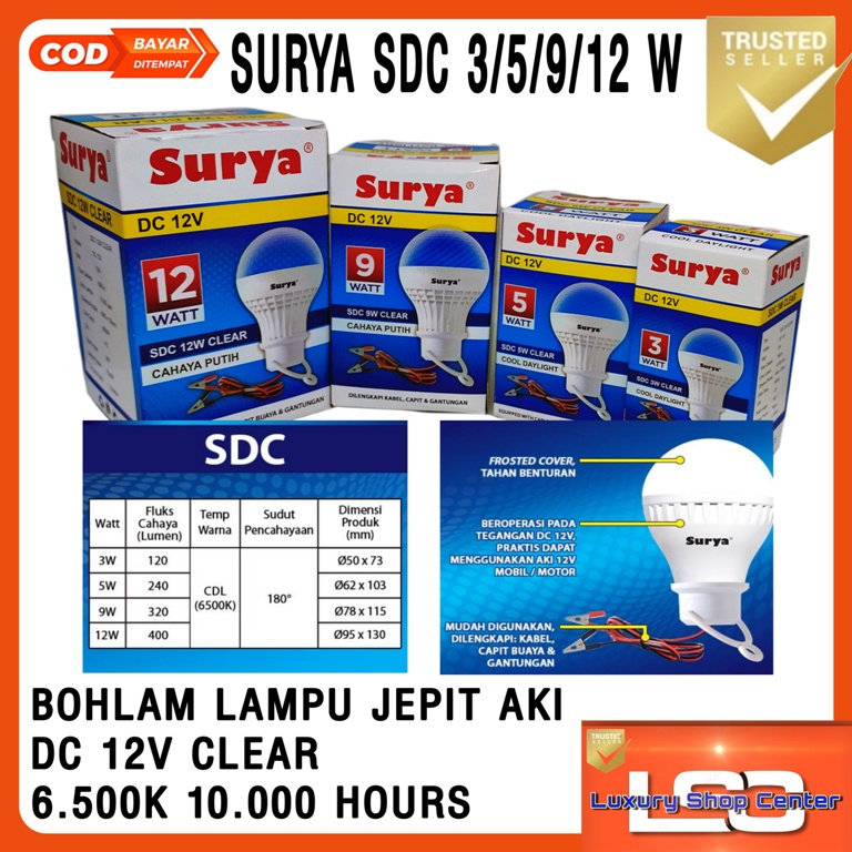 SURYA Bohlam Lampu Jepit AKI DC 12V CLEAR SDC 3W 5W 9W 12W