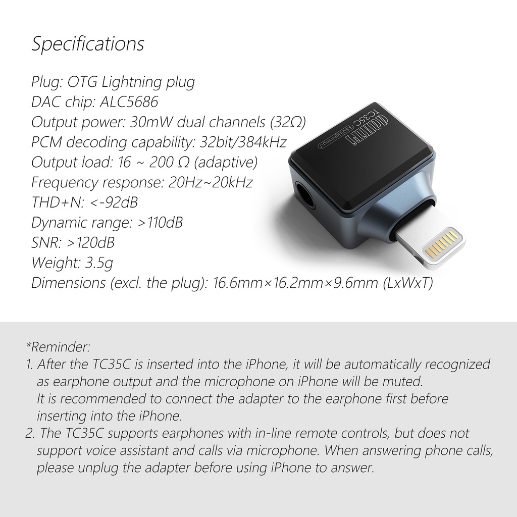 Dd ddHiFi TC35C Lightn-ing Ke decoding PCM High Fidelity Adapter Untuk ios Realtek ALC5686 DAC Chip Up Ke 32-bit 384kHz