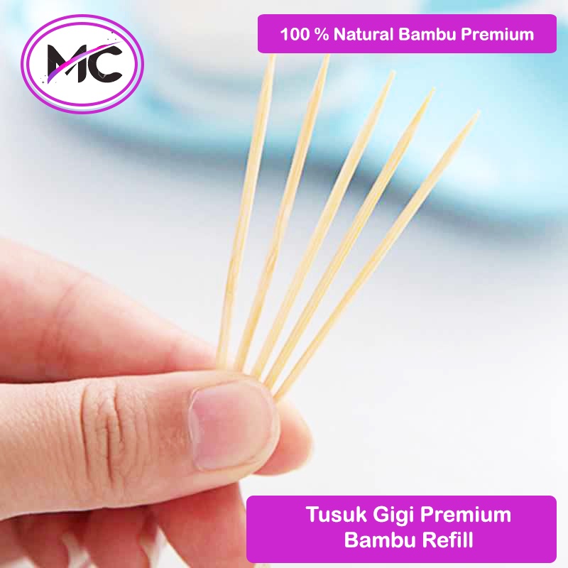 Tusuk Gigi Bambu Premium Polos Refil Natural Alami Aman Untuk Peralatan Perlengkapan Membersihkan Sisa Makanan