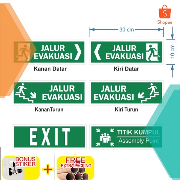 

Plang Papan Rambu Penunjuk Jalur Evakuasi dan Exit Acrylic 30x10cm Keren