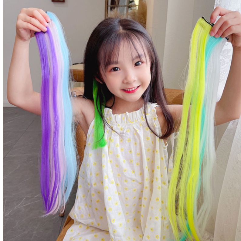 [ORGM] Aksesoris Rambut Jepit Rambut Palsu Wig Extensions Warna Warni Neon Pelangi