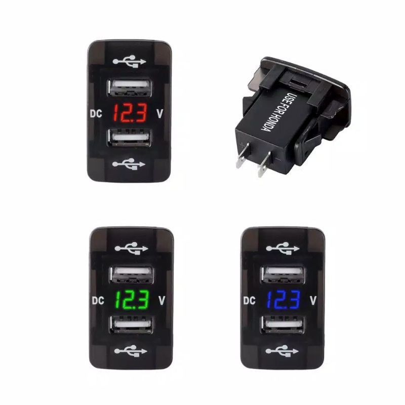 Adapter Charger Dual Port USB DC 12V 24V dengan Voltmeter LED untuk Mobil