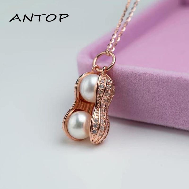 Kalung Rantai Dengan Liontin Kacang Lapis Silver / Rose Gold Aksen Mutiara Untuk Wanita