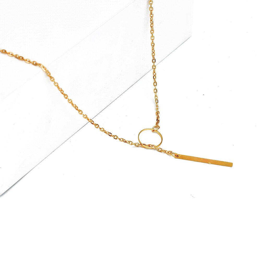 Kalung Rantai Klavikula Pendek Bentuk Lingkaran Bahan Logam Warna Emas Perak Untuk Wanita