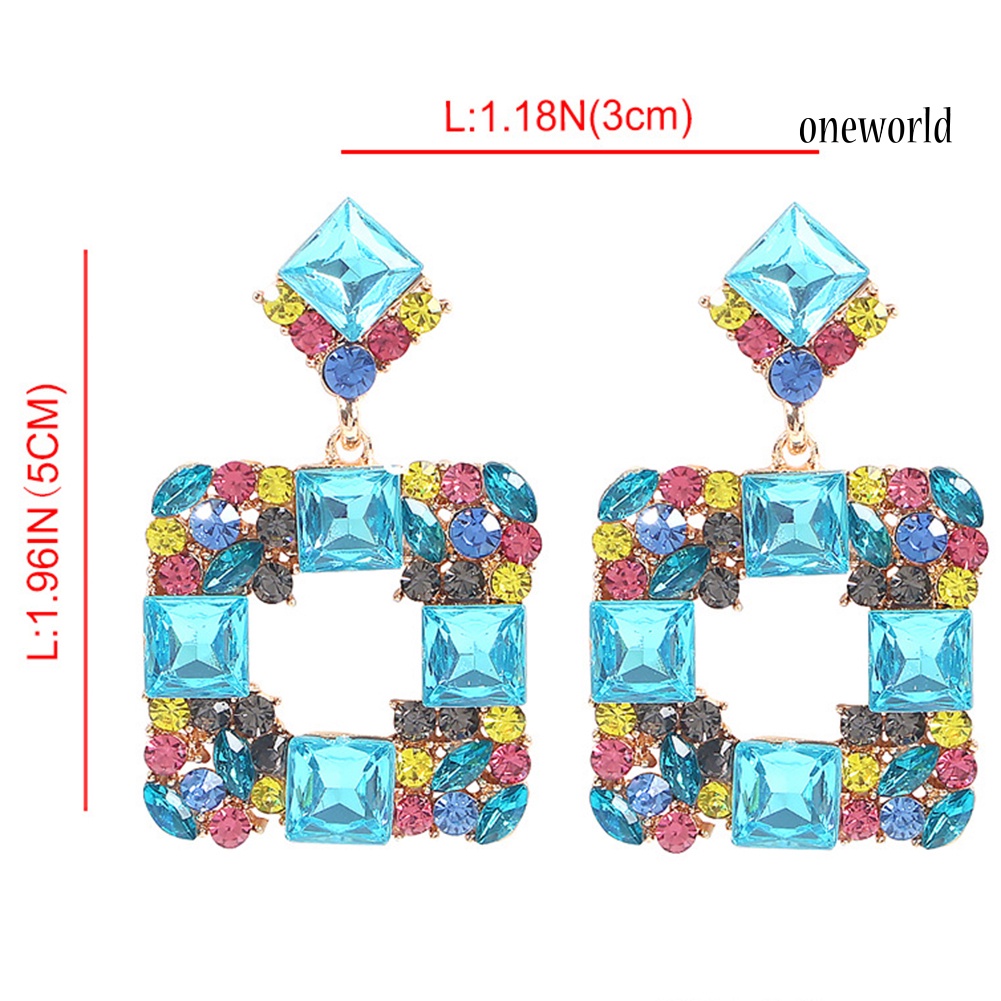 OW# Women Geometric Square Multicolor Rhinestone Eardrop Statement Stud Earrings Gift