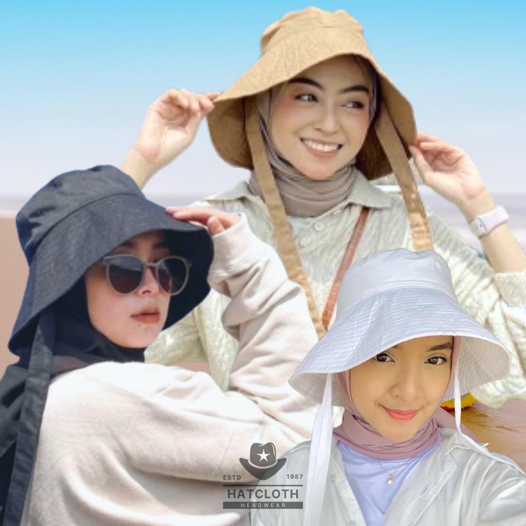 TERLARIS TOPI BUCKET WIDE selebgram aksen tali TOPI BUCKET MUSLIMAH CEWE WANITA BOLAK BALIK 2 WARNA 