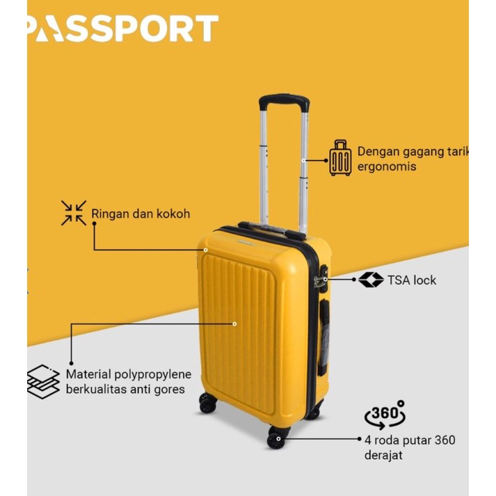 PASSPORT Rein Koper 20inci 4 Roda Luggage Kuning